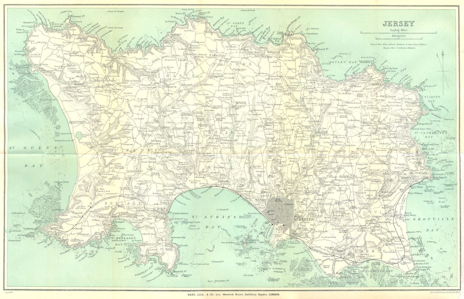 CHANNEL ISLANDS. Jersey. St Helier. WARD LOCK 1925 old vintage map plan chart